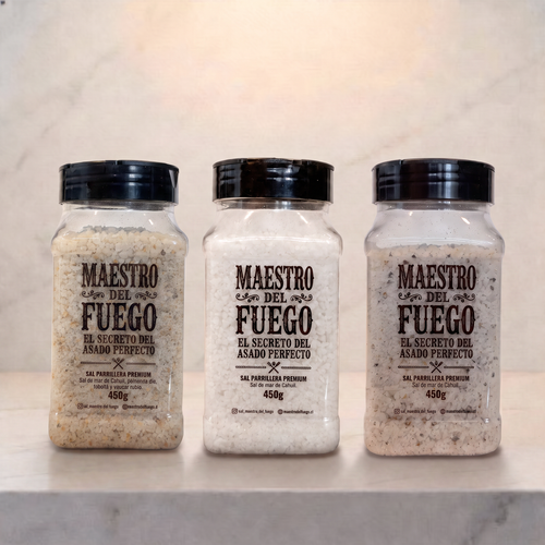 Pack 3 saleros 450g. Sal de mar, sal de mar especiada y sal de mar con pimienta | 20% dcto.