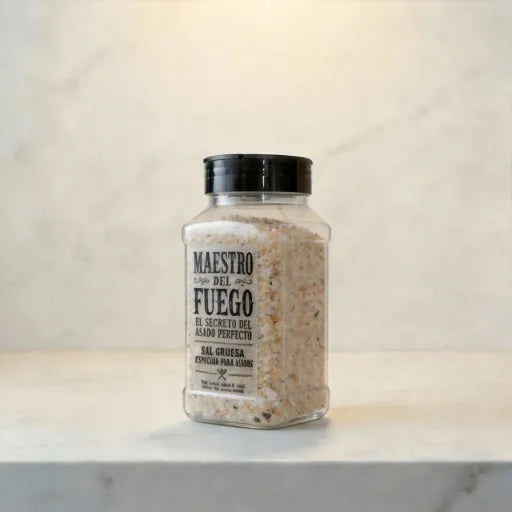 Sal especiada premium Maestro del Fuego en Salero parrillero de 450g.