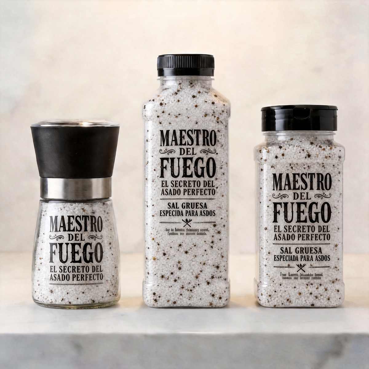Pack sal de mar y pimienta 3 formatos, molinillo 150g + salero 450g + refill 450g | 20% dcto.