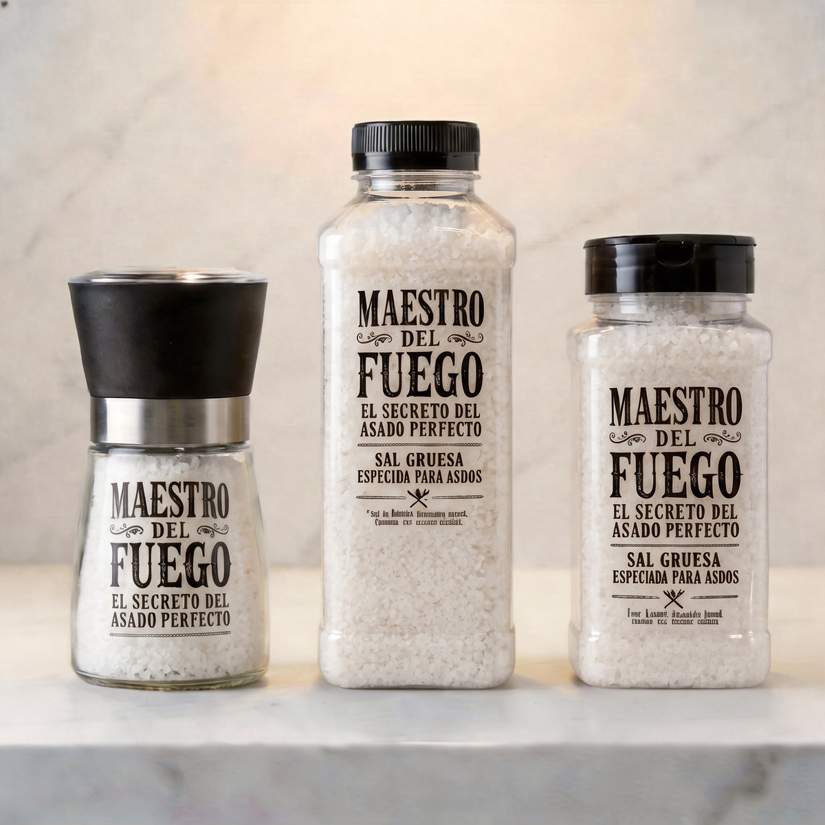 Pack sal de mar 3 formatos, molinillo 150g + salero 450g + refill 450g | 20% dcto.